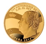 2013 75 Aniversario de S.M. REY 5 EUROS Plata recubuerta de Oro