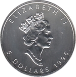 1996 CANADA 5 Dólares - 1 Onza Hoja de Arce
