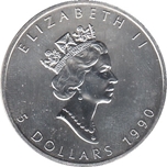 1990 CANADA 5Dólares HOJA ARCE 1 Onza