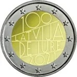 2021 LETONIA 2 EUROS CENTENARIO IURE