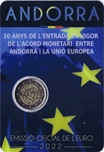 2022 ANDORRA 2 EUROS ACUERDO MONETARIO UNION EUROPEA