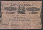 1847 BANCO DE CADIZ 500 REALES DE VELLON. Ord.Cat.5