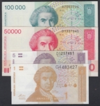 CROACIA LOTE 4 BILLETES. Ord.Cat.34
