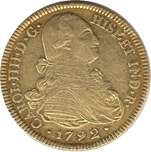 1792 CARLOS IV 8 ESCUDOS POPAYAN JF