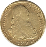 1794 CARLOS IV 8 ESCUDOS NUEVO REINO JJ