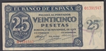 1936/11/21 EE 25 PTAS CON SERIE BURGOS. Ord.Cat.38